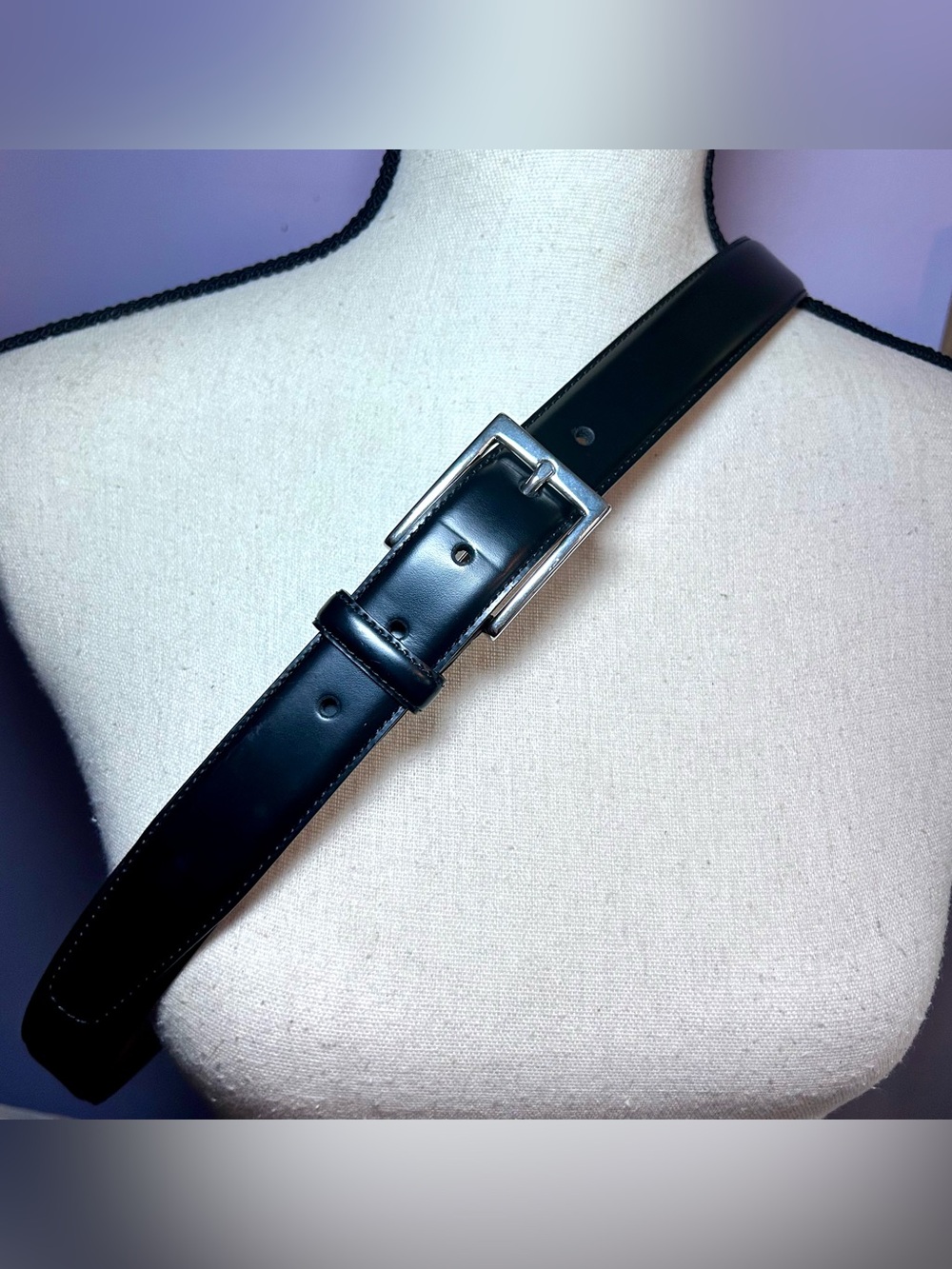 Men’s Brooks Brothers Feathered Edge Black Italian Leather Dress Belt 38